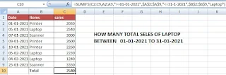 How to SUM values between two dates using SUMIFS Function in Excel