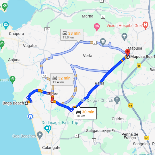 Baga to Mapusa Route