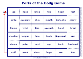 Human body parts game - word board - printable dice game for EFL and ESL students