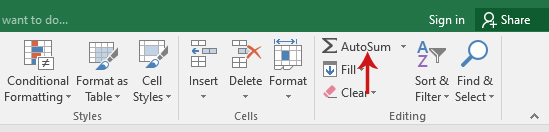 الجمع التلقائي في Excel