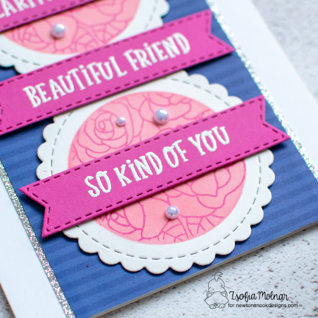 Heartfelt Thanks Card by Zsofia Molnar | Heartfelt Roses Stamp Set and Circle Frames and Banner Trio Die Sets by Newton's Nook Designs