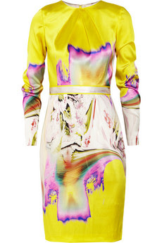 Printed stretch silk-satin dress