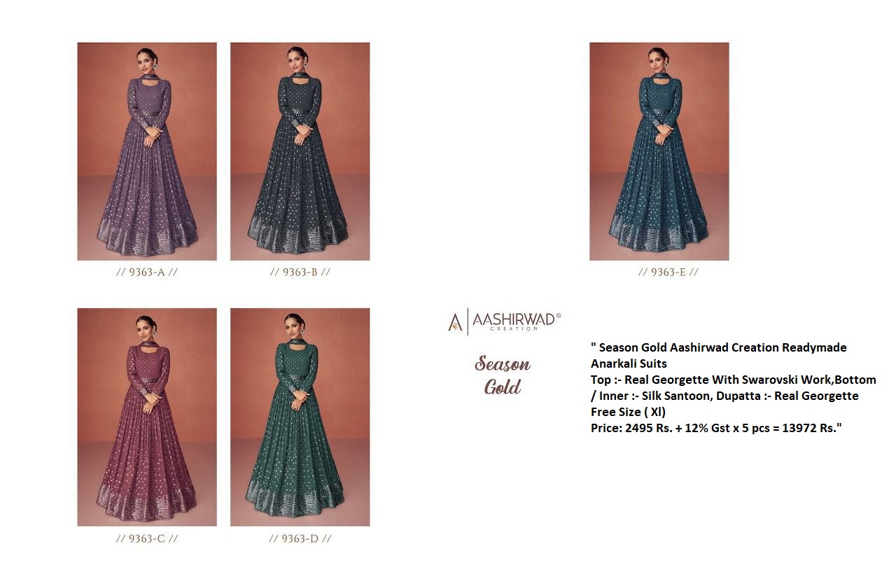 Season Gold Aashirwad Creation Readymade Anarkali Suits Manufacturer Wholesaler