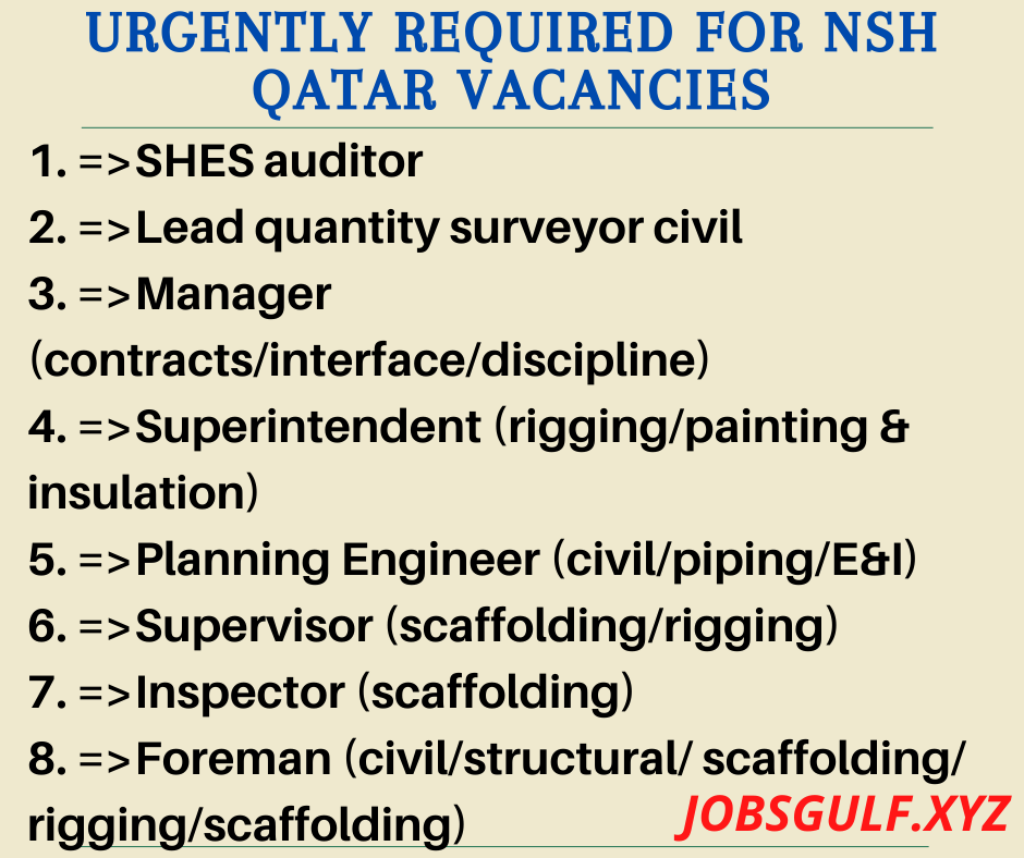 Urgently required for NSH Qatar vacancies