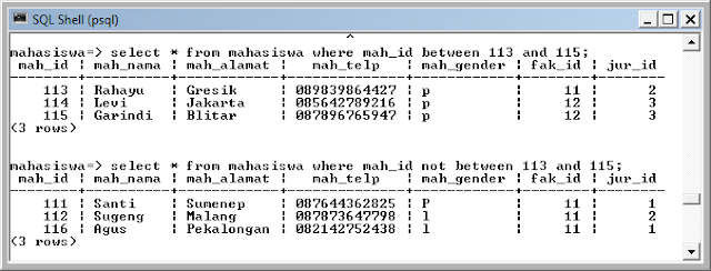 Kelas Informatika - Select Data Mahasiswa Menggunakan Fungsi Between