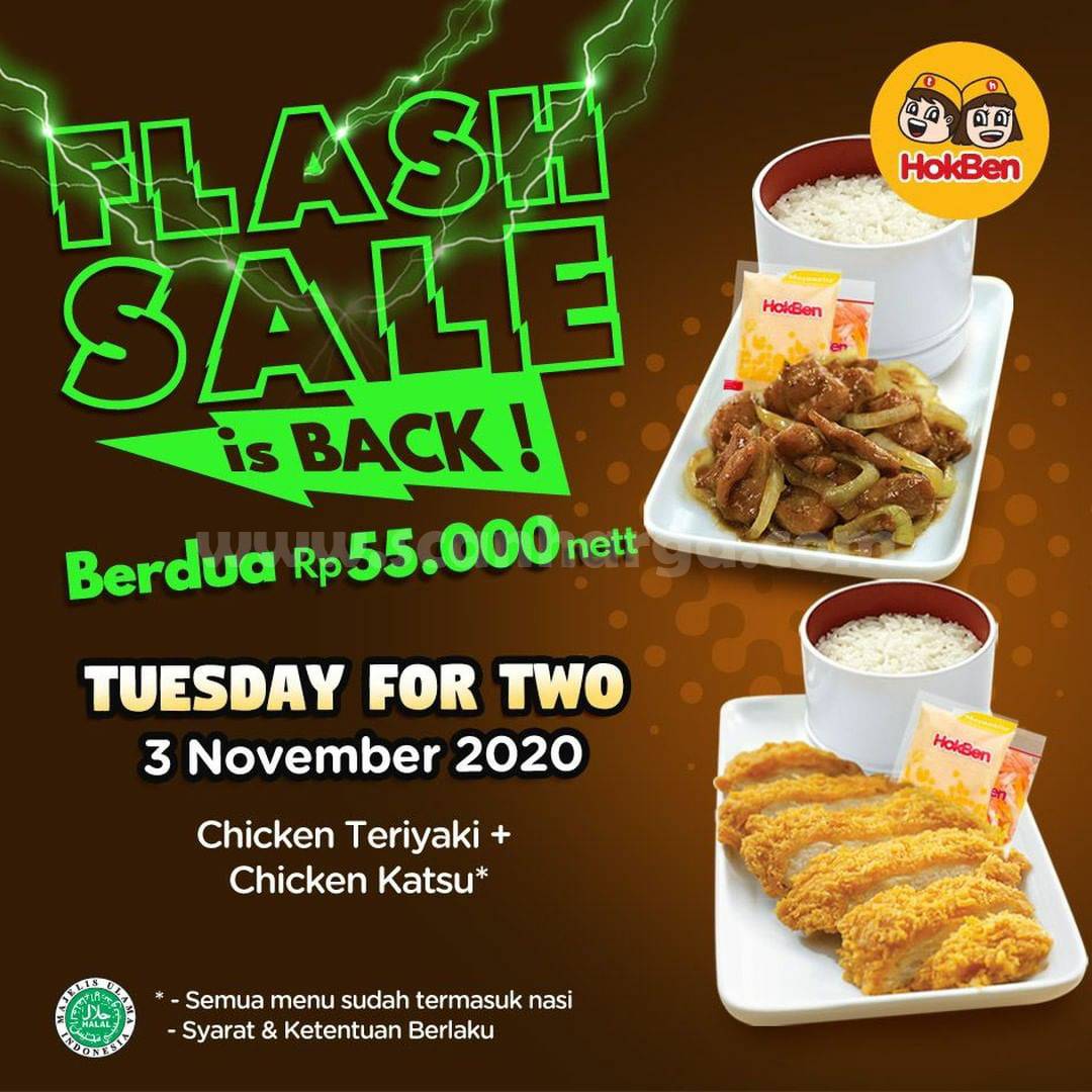 Hokben Flash Sale Tuesday - Paket Chicken Teriyaki & Chicken Katsu + nasi cuma Rp 55.000 nett