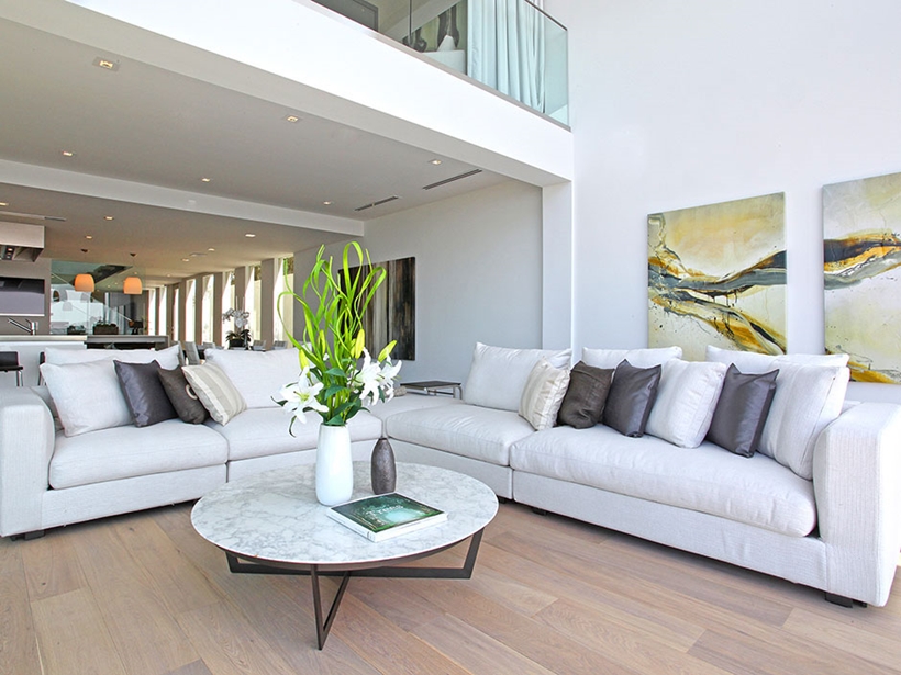 Living room in Sharp modern home on Sunset Strip