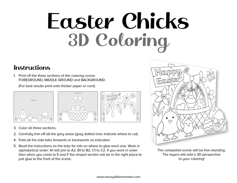 3D Easter colouring page
