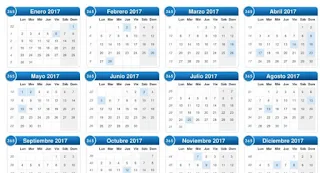 Calendario con los Meses y Dias Festivos