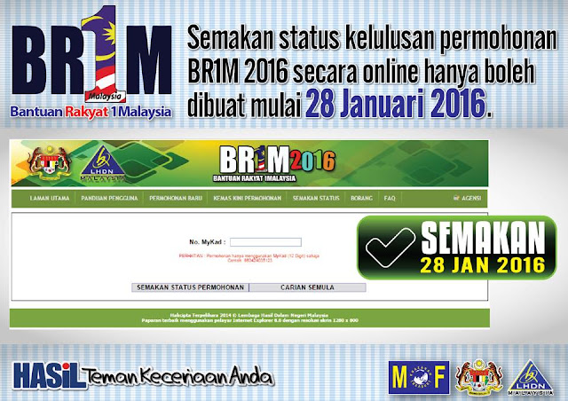 Semakan Online Keputusan Permohonan BR1M 2016 Sesi Kedua 