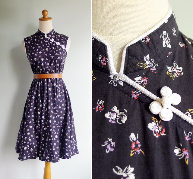 vintage black mandarin asian dress