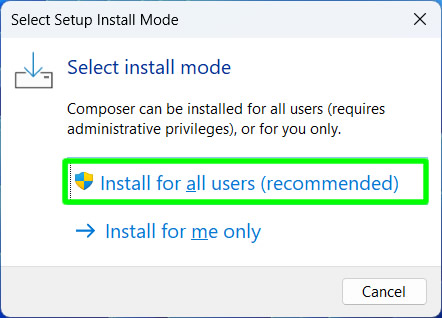 select install mode for composer