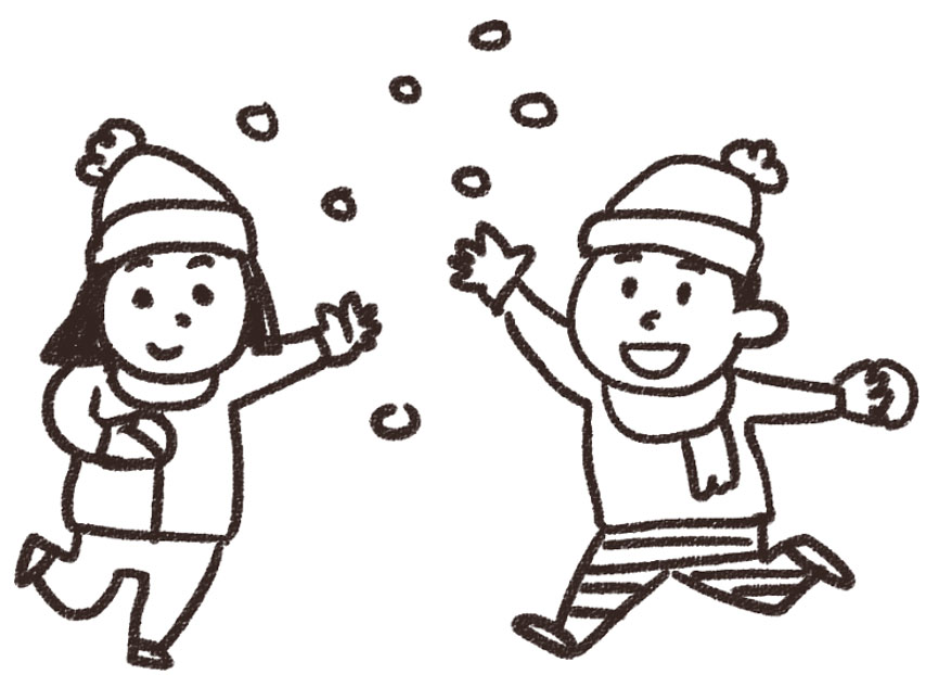 雪合戦のイラスト 雪遊びをしている男の子と女の子 ゆるかわいい無料イラスト素材集