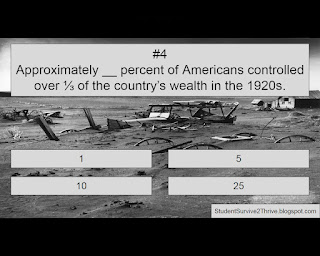 Approximately __ percent of Americans controlled over ⅓ of the country’s wealth in the 1920s. Answer choices include: 1, 5, 10, 25