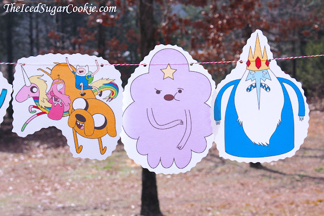 Adventure Time Birthday Party Flag Hanging Bunting Banner Garland-Finn The Human, Jake The Dog, Beemo, Lady Rainicorn, Princess Bubblegum, Lumpy Space Princess, Ice King