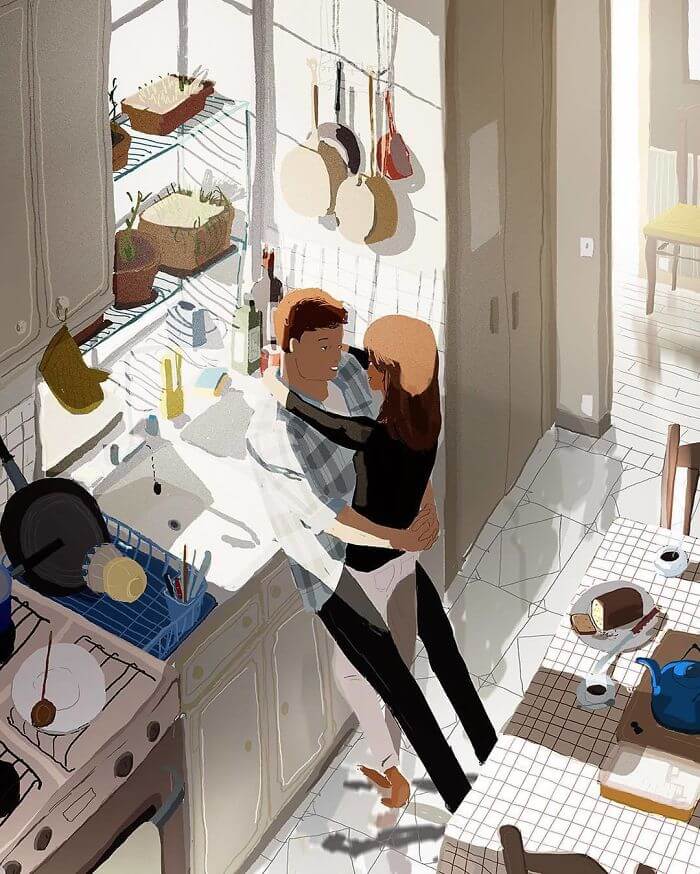 Man Creates Heartwarming Illustrations Of The Everyday Life With His Wife - Sharing random intimate moments together
