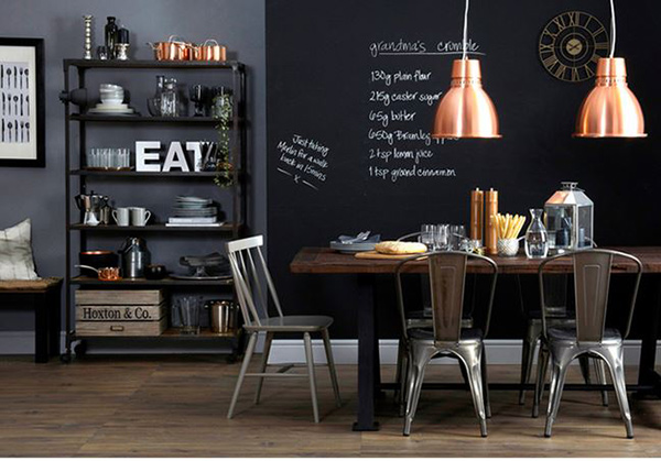 black walls industrial kitchen