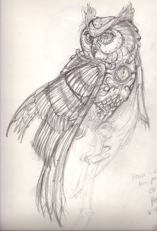 It's an idea for a mechanical owl that's meant for a tattoo
