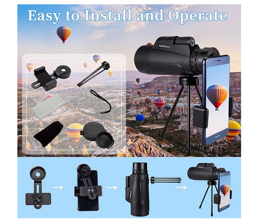 JuguHoovi 12x50 Portable Monocular with Smartphone Holder