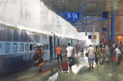 RAIN TRAIN, NAGPUR Junction painting Bijay Biswaal