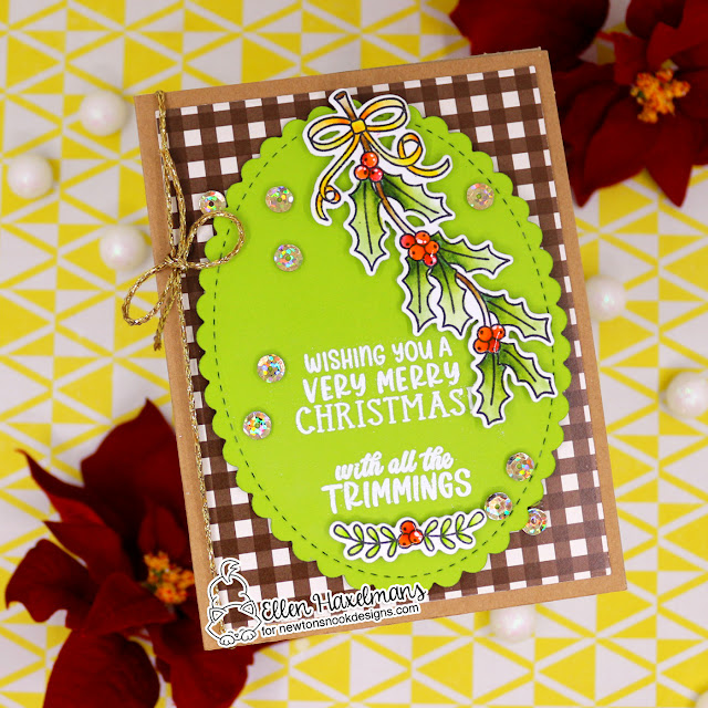 Christmas Card by Ellen Haxelmans | Bells & Holly Stamp Set, Oval Frames Die Set and Autumn Paper Pad by Newton's Nook Designs