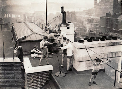 Boxers work out on Dyer's gym rooftop