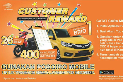 Dapatkan Honda Brio dan Hadiah menarik lainnya dengan menggunakan Pos
Giro Mobile