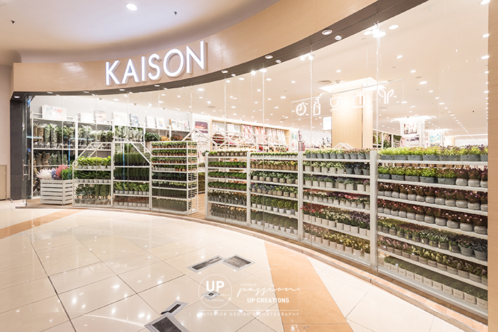 kaison aeon bukit tinggi shopfront with full glass window display and icon led neon strip