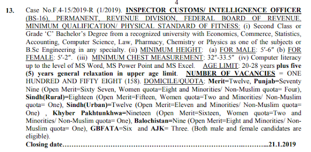 158 Posts of Custom Inspector and Intelligence Officer jobs 2019 By FPSC