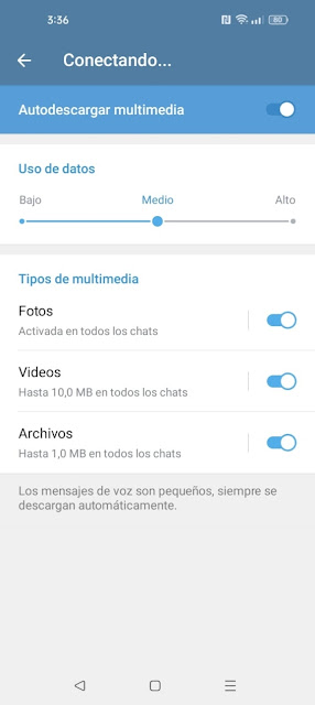 Elegir que quieres descargar con datos móviles en Telegram