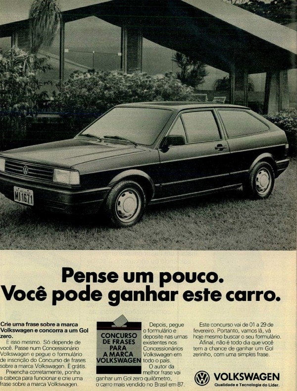 Anúncio da Volkswagen promovendo um concurso cultural em 1988