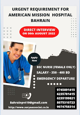 Urgently Required Nurses for American Mission Hospital Bahrain