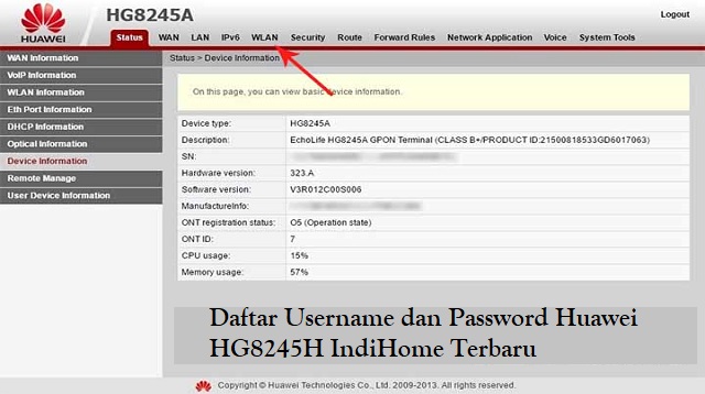 Password Huawei HG8245H IndiHome