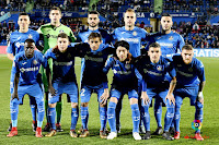 GETAFE C. F. - Getafe, Madrid, España - Temporada 2017-18 - Fajr, Emi Martínez, Jorge Molina, Cala y Bruno; Amath, Portillo, Damián Suárez, Gaku Shibasaki, Mauro Arambarri y Antunes. GETAFE C. F. 1 (Cala) MÁLAGA C. F. 0. 12/01/0218. Campeonato de Liga de 1ª División, jornada 19. Getafe, Madrid, estadio Coliseum Alfonso Pérez