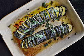 Hasselback Courgettes or Zucchini with Basil Oil