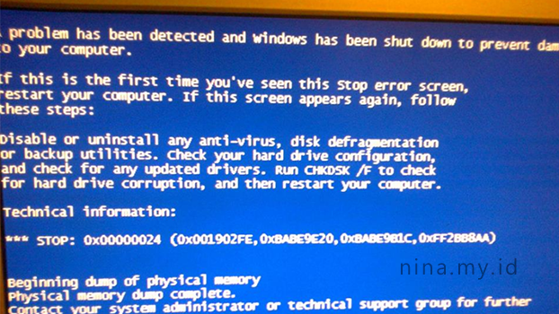 Mengatasi Blue Screen Error 0x00000024 Pada Windows XP