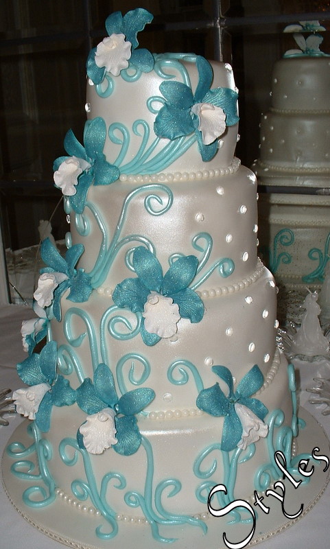 Wedding Cake Turquoise Orchids