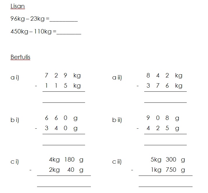 Latihan - Jisim (3)  MATEMATIK KSSR TAHUN 3