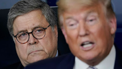 William Barr, left, Donald Trump