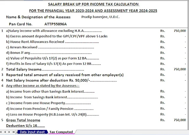 Tax calculator in Excel for Assessment Year 2024-25
