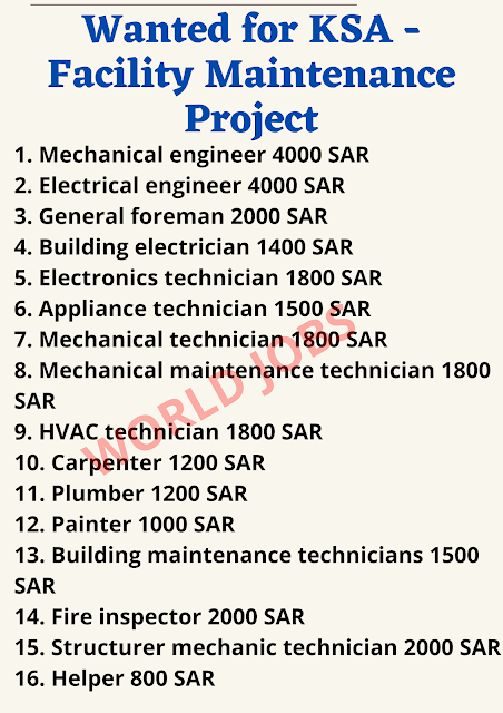 Wanted for KSA - Facility Maintenance Project