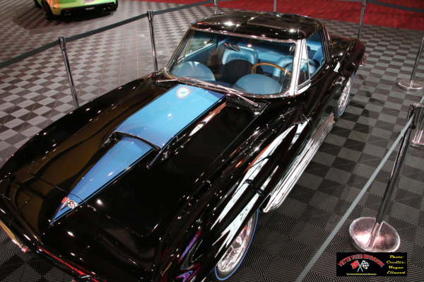 The Blue Stinger on bobby Alloway's 1963 Corvette on display at the 2016 SEMA event in Las Vegas.