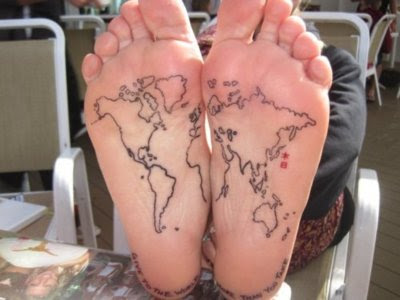 world map tattoo foot. world map tattoo foot.