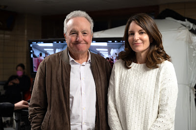 Producers Lorne Michaels and Tina Fey on the set of Mean Girls from Paramount Pictures. Photo Credit: Jojo Whilden/Paramount ©2023 Paramount Pictures.