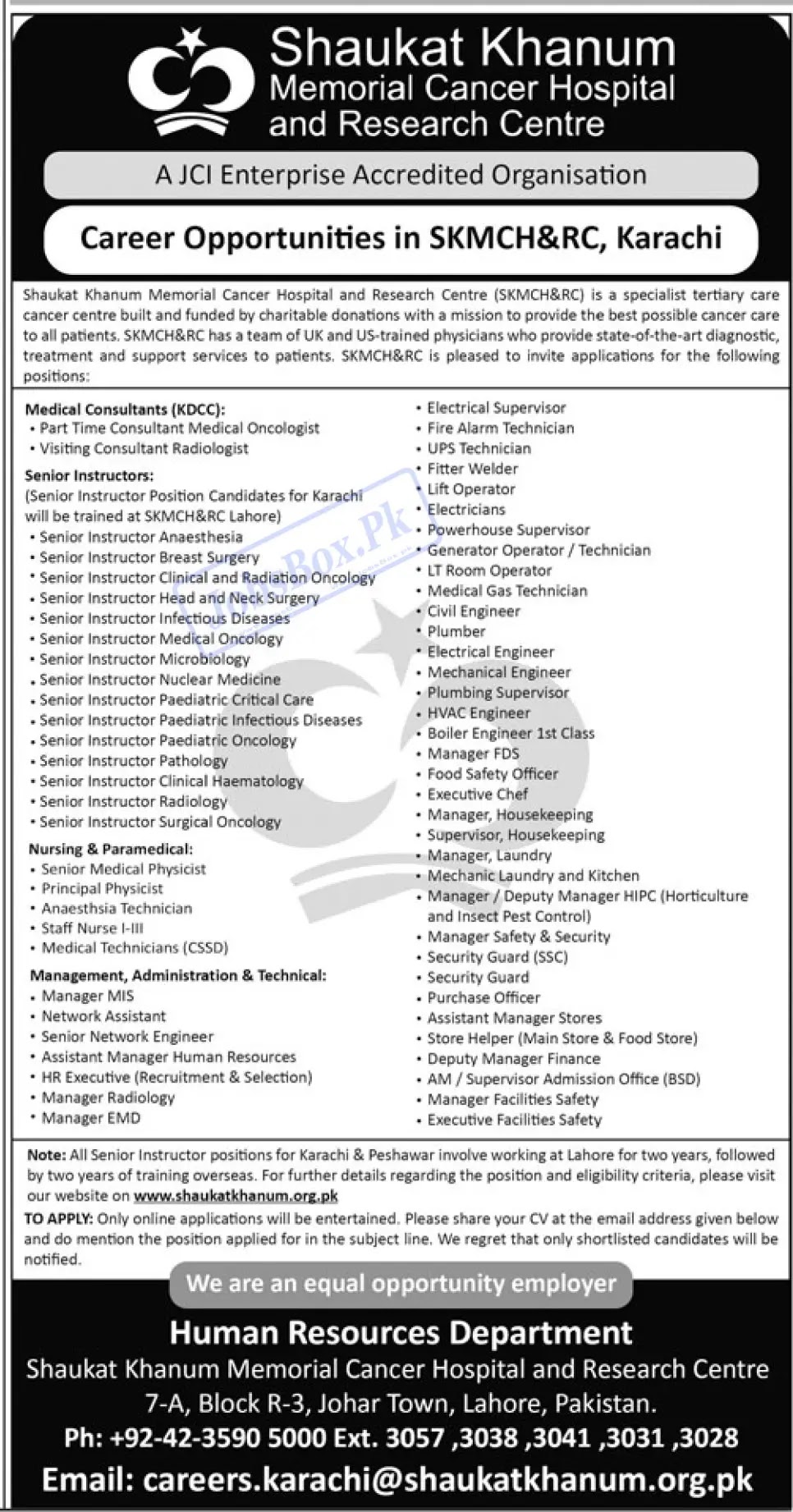 Shaukat Khanum Memorial Cancer Hospital Jobs 2023 Latest Advertisement