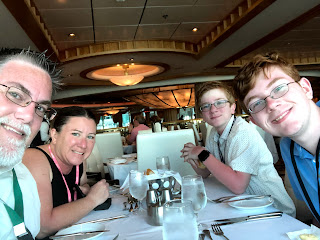 David Brodosi and family dining aboard cruise ship.