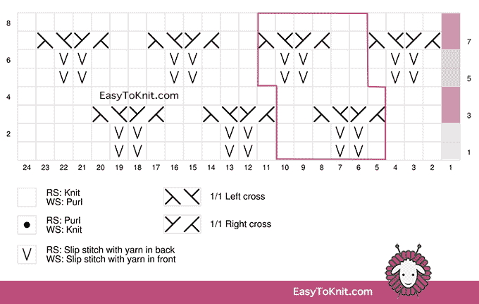 Textured Knitting 32: Slip Stitch Crosses chart