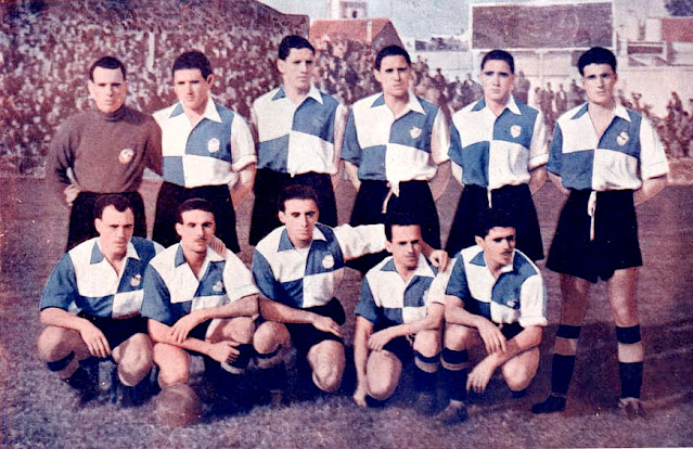 📸C. D. SABADELL 📆5 octubre 1947 ⬆️Pujol, Telechea, Modol, Bayo, Oliva, Cerveró. ⬇️Navarro, Toni, Vázquez, Pallás y Mario. C. D. SABADELL 1 🆚 REAL MADRID C. F. 1 Domingo 05/10/1947.  Campeonato de Liga de 1ª División, jornada 3. Sabadell, Barcelona, estadio de la Cruz Alta. GOLES: ⚽1-0: 52’, Mario. ⚽1-1: 88’, Gallardo.