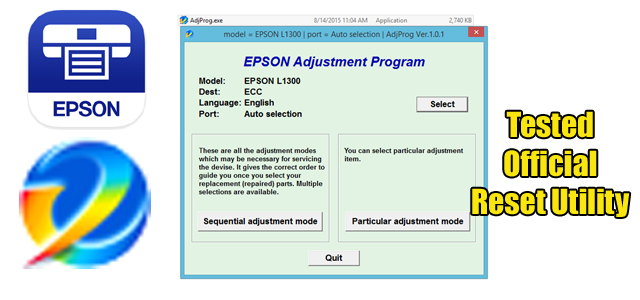 Epson L1300 Adjustment program (Reset Utility)