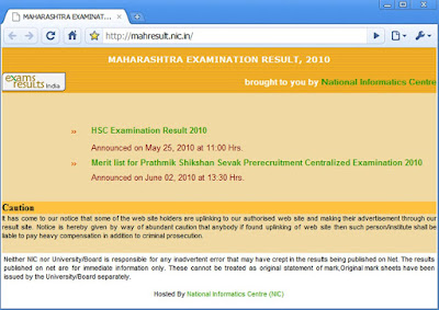  Online Result is Available On Official Site  http Maharashtra SSC Exam Result 2010 mahresult.nic.in xv June 10